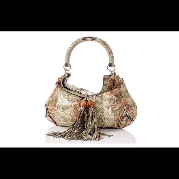 Gucci  INDY green PYTHON skin leather hobo bag. - Picture 8 of 8